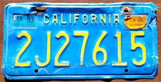 California 1998 - tablica z USA