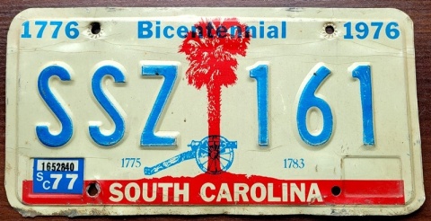 South Carolina 1976/77 - tablica z USA