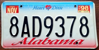 Alabama 1998 - tablica z USA