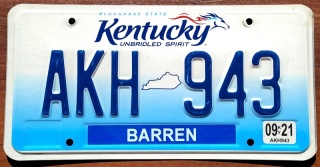 Kentucky 2021 - tablica z USA