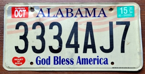 Alabam 2015 - tablica z USA