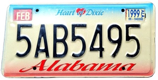 Alabama 1999 - tablica z USA