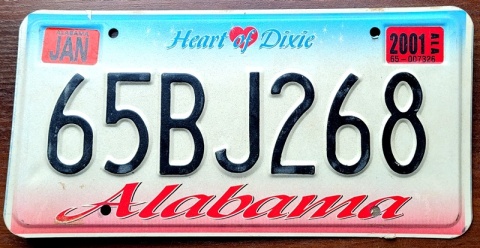 Alabama 2001 - tablica z USA
