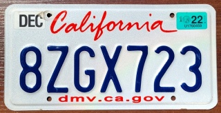 California 2022 - tablica z USA