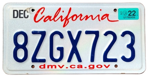 California 2022 - tablica z USA