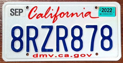 California 2022 - tablica z USA