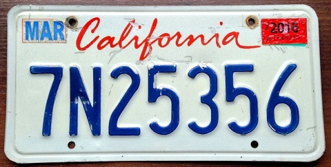 California 2016 - tablica z USA