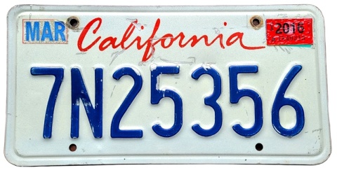 California 2016 - tablica z USA