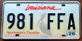 Louisiana 2026 - tablica z USA