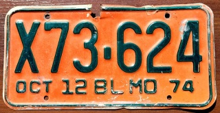 Missouri 1974 - tablica z USA