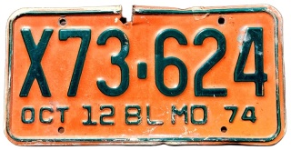 Missouri 1974 - tablica z USA