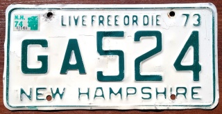 New Hampshire 1973/74 - tablica z USA