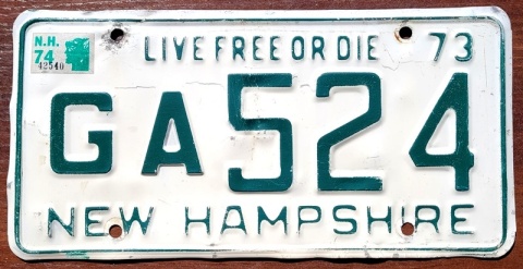 New Hampshire 1973/74 - tablica z USA