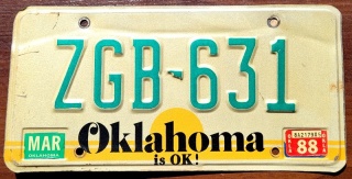 Oklahoma 1988 - tablica z USA