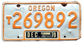Oregon 1970 - tablica z USA