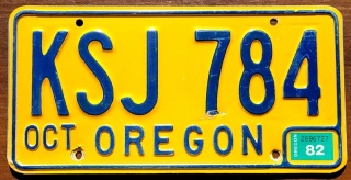 Oregon 1982 - tablica z USA
