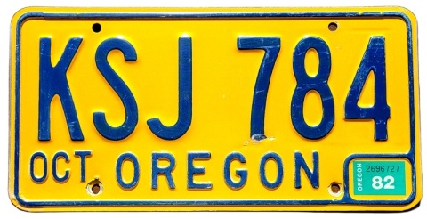 Oregon 1982 - tablica z USA