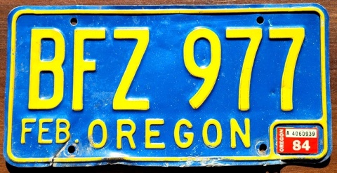 Oregon 1984 - tablica z USA