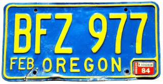 Oregon 1984 - tablica z USA