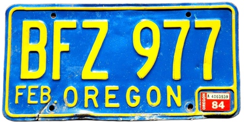 Oregon 1984 - tablica z USA