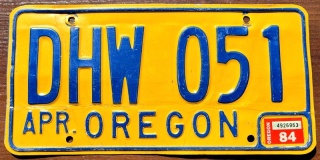 Oregon 1984 - tablica z USA