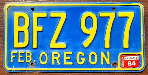 Oregon 1984 - tablica z USA