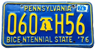 Pennsylvania 1976 - tablica z USA