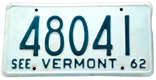 Vemont 1962 - tablica z USA