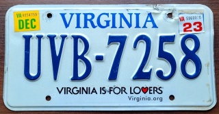 Virginaia 2023 - tablica z USA