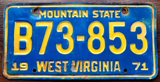 West Virginia 1971 - tablica z USA
