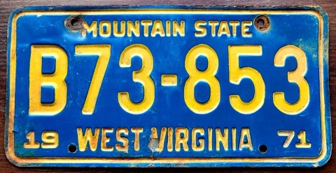 West Virginia 1971 - tablica z USA