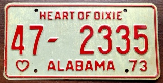 Alabama 1973 - tablica z USA