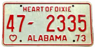 Alabama 1973 - tablica z USA