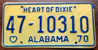 Alabama 1970 - tablica z USA