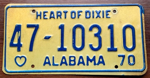 Alabama 1970 - tablica z USA