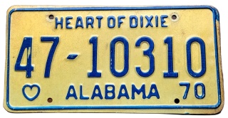 Alabama 1970 - tablica z USA