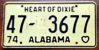 Alabama 1974 - tablica z USA