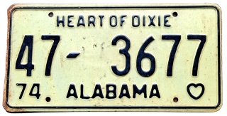 Alabama 1974 - tablica z USA