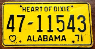 Alabama 1971 - tablica z USA