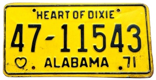 Alabama 1971 - tablica z USA