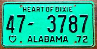Alabama 1972 - tablica z USA