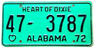 Alabama 1972 - tablica z USA