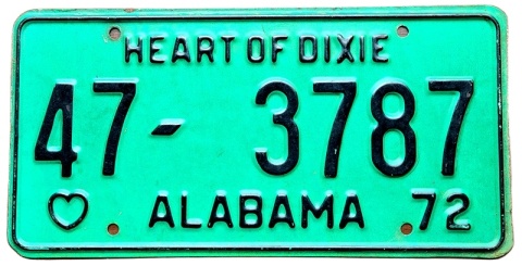 Alabama 1972 - tablica z USA