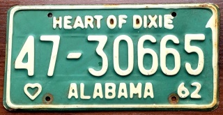 Alabama 1962 - tablica z USA
