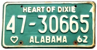 Alabama 1962 - tablica z USA
