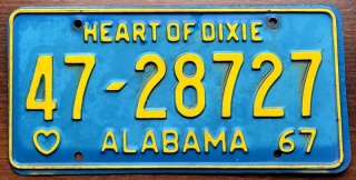 Alabama 1967 - tablica z USA
