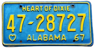 Alabama 1967 - tablica z USA