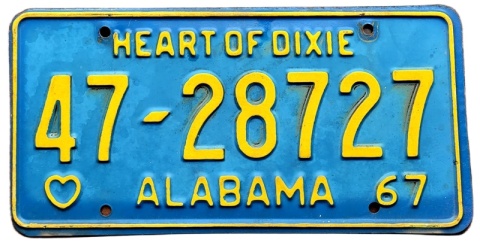 Alabama 1967 - tablica z USA