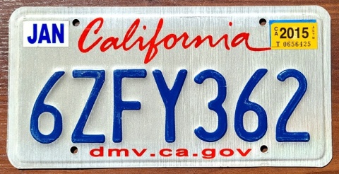 California 2015 - tablica z USA