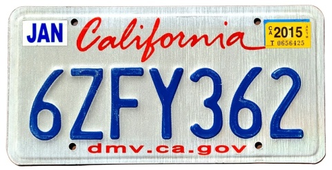California 2015 - tablica z USA